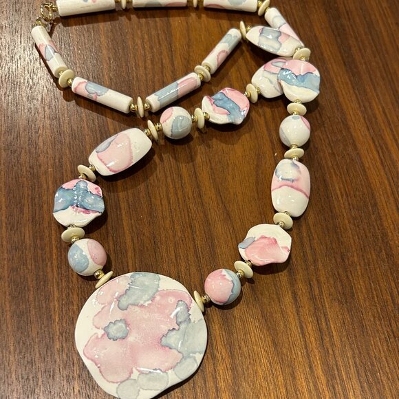 Vintage Hand Painted Japanese 32" Necklace - Picture 2 of 11